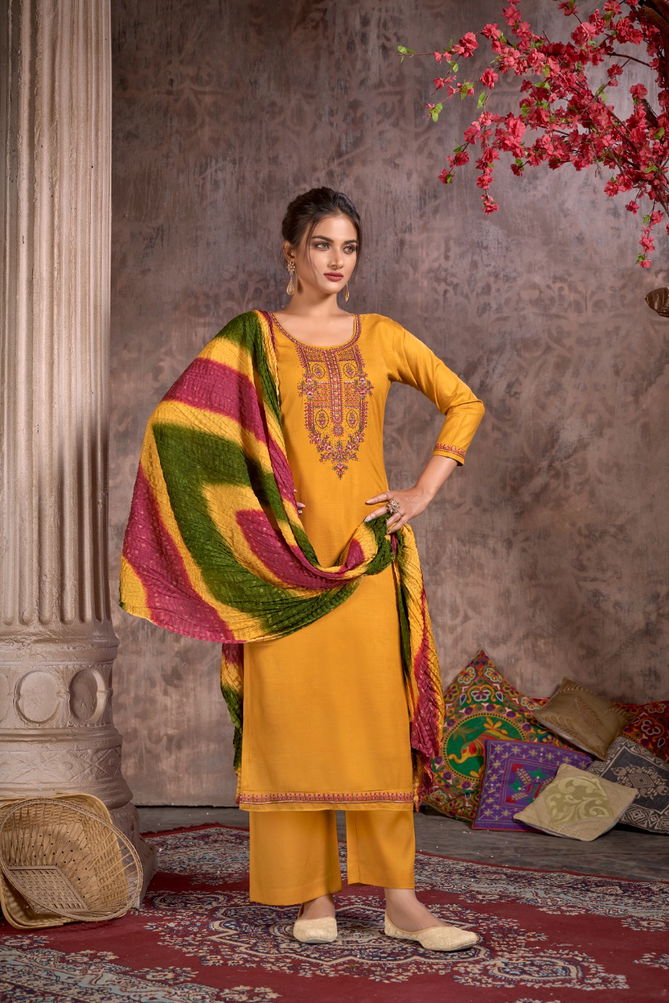 Hermitage Bandhej Fancy Ethnic Wear Designer Wholesale Dress Material
